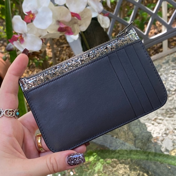 Coach Navy Blue Leather & Silver Glitter Compact Slim Wallet - Picture 14 of 16